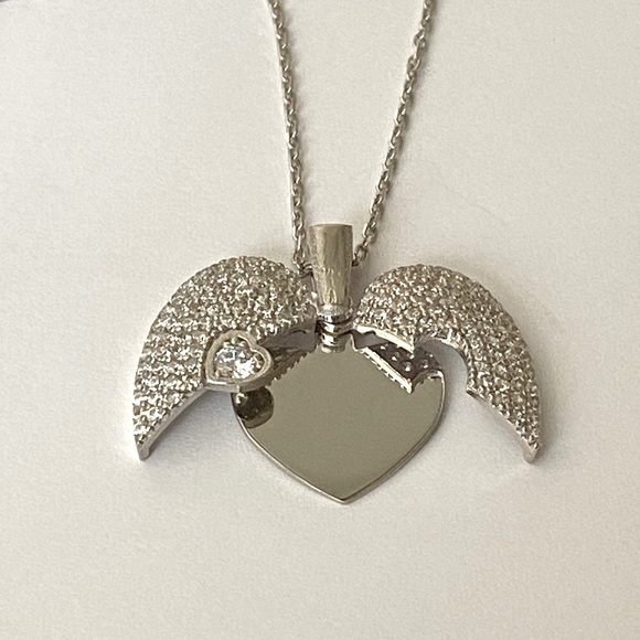 925 Silver double heart initial name cz necklace - Picture 5 of 5